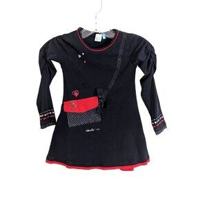 Nano Girls Red Black Dress 5 Embellished Pocket Bow Hearts Long Sleeve Artsy